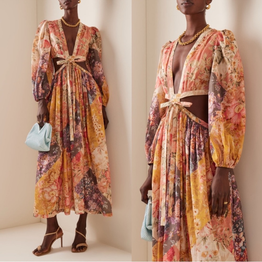 Zimmermann Floral Print Long Sleeve Cutout Cotton Dress - Picture 4 of 16